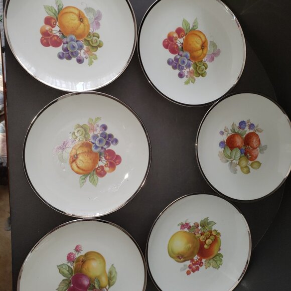 Tirschenreuth Bavaria Fruit Salad & Dssert Plates Set of 6 Platinum Rim - Picture 1 of 4